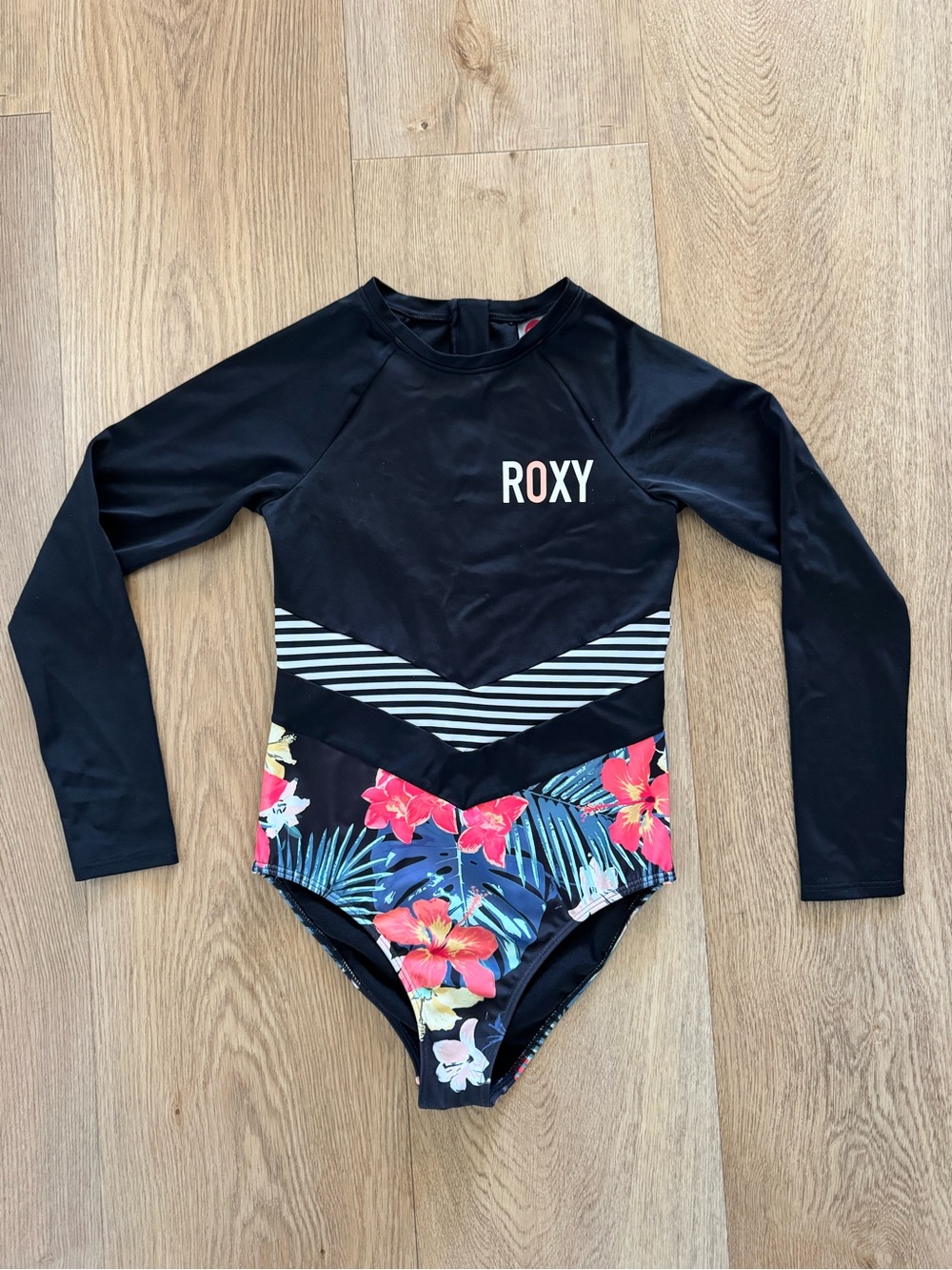 Roxy Girl One Piece Long Sleeve Swimsuit Bathing Suit Large 12